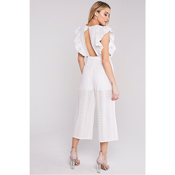NEW! White Ruffle Sleeve Eyelet Lace Jumpsuit - Picture 5 of 9
